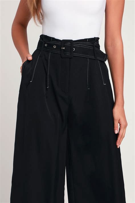 Cute Black Pants Wide Leg Pants Paper Bag Waist Pants