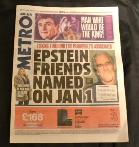 The Uk Metro Newspaper 201223 December 20th 2023 Jeffrey Epstein Larushka Ivan £400 Picclick Uk