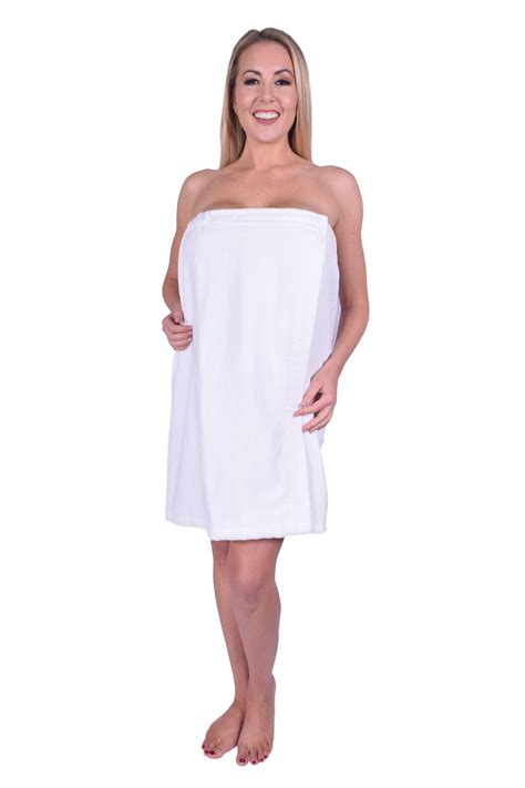Puffy Cotton Terry Velour Shower Spa Towel Bath Wrap With Adjustable Velcro For Women White