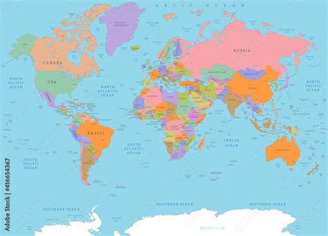 Colored Detailed Political World Map Political Colored Physical