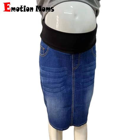 Emotion Moms Good Stretch Foldable Waist Band Pregnant Jean Women Maternity Denim Skirt High