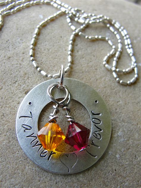 Custom Hand Stamped Sterling Silver Washer Necklace For