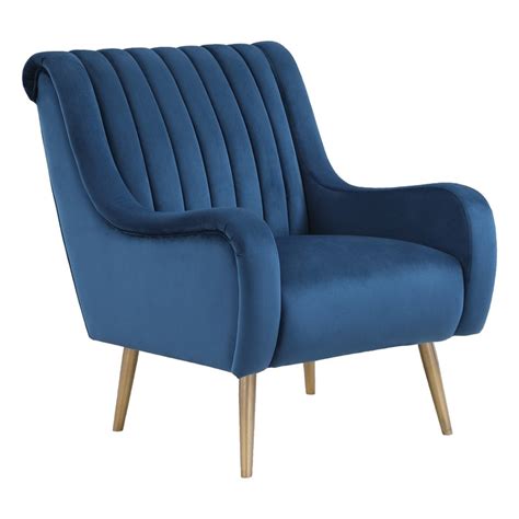 Cassia Velvet Armchair In Midnight Blue Velvet Fabric And Gold Brushed