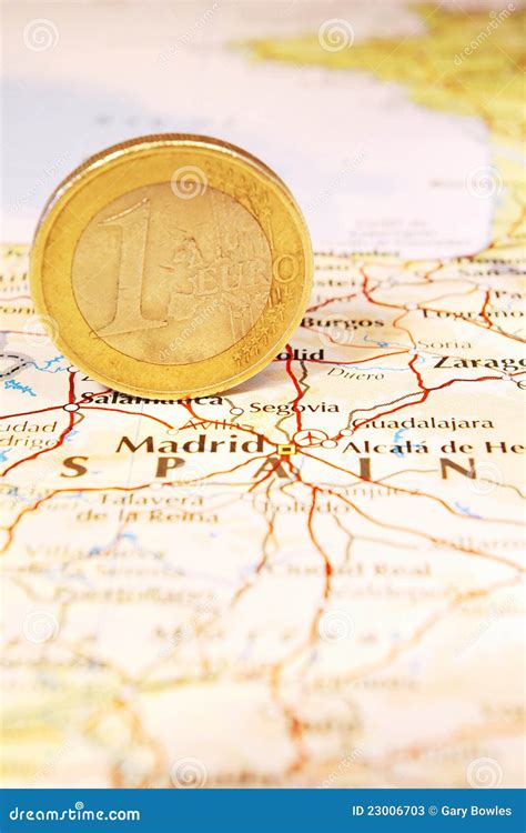 Euro Coin On A Map Of Spain Stock Image Image Of Currency Madrid