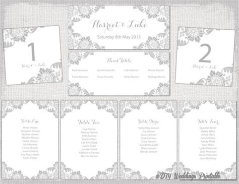 Wedding Seating Chart Template Silver Gray Antique Lace