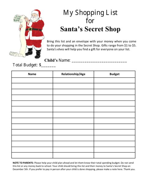 Santas Secret Shop Shopping List Template Download Printable Pdf