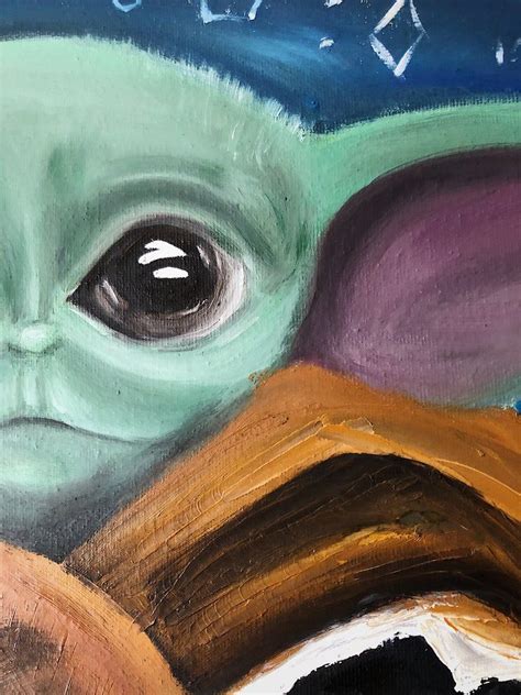 Baby Yoda The Child From The Mandalorian 18x24 Hand Painting Oil On