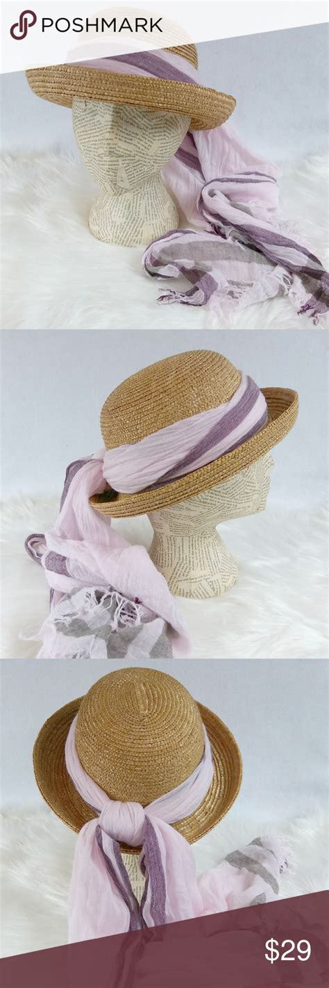 Straw Sun Hat W Lavender Scarf Tie Wrap Lavender Scarf Scarf Tying Straw Sun Hat