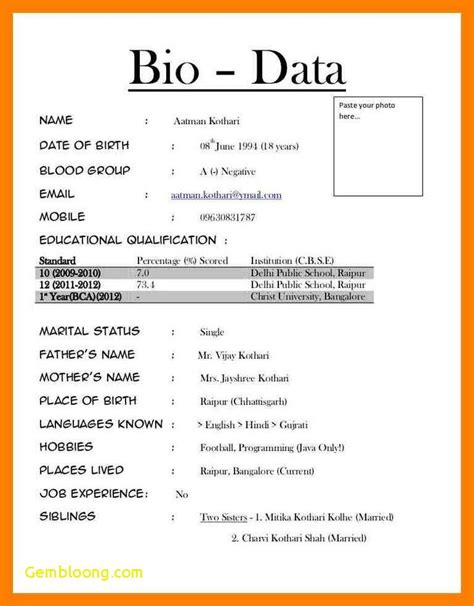 Bio Data Form Word Format My Xxx Hot Girl