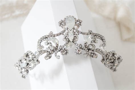 Swarovski Crystal White Opal Bridal Tiara Crown Catalina Treasures