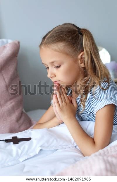 Cute Little Girl Praying Bedroom Stock Photo 1482091985 Shutterstock