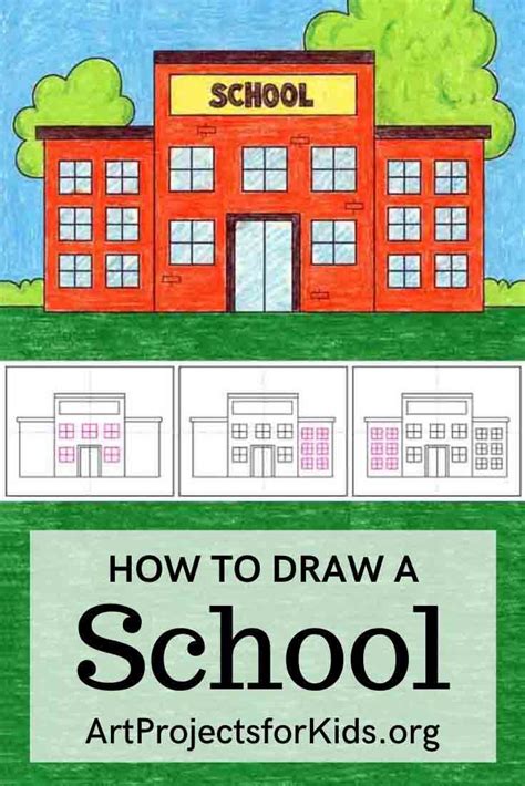Easy How To Draw A School Tutorial And School Coloring Page