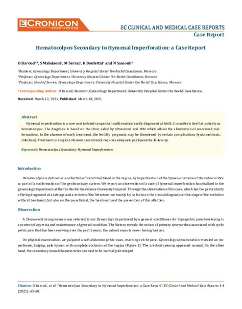 Pdf Hematocolpos Secondary To Hymenal Imperforation A Case Report