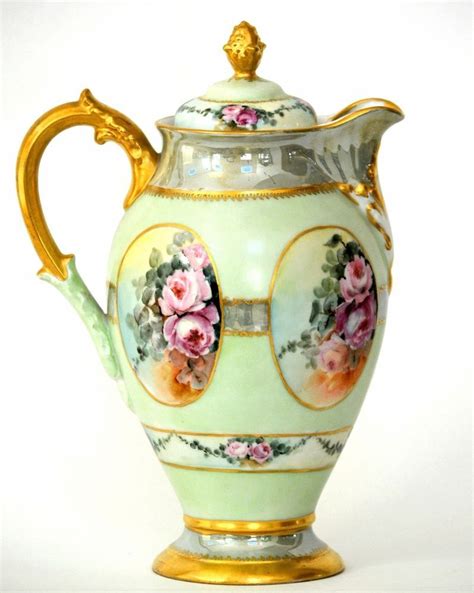 Limoges Hand Painted Roses Chocolate Pot Dated 1903 Hand Painted
