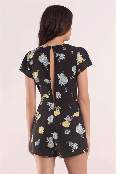 Cute Black Romper Wrap Romper Floral Romper Black Romper 32