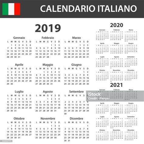 Vetores De Calendário Italiano Para 2019 2020 E 2021 Modelo De