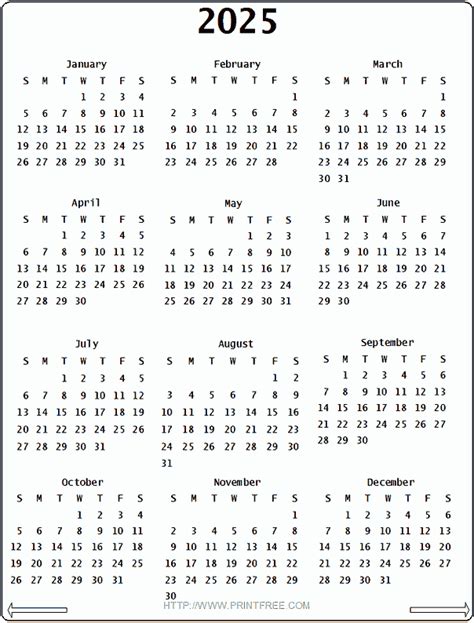 Free Printable Calendar 2025 Yearly
