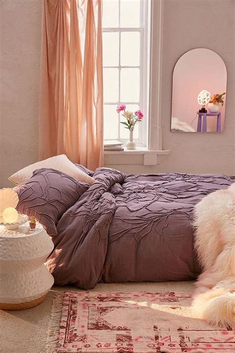 This Urban Outfitters Solid Dusty Purple Bedding Has A Textural Roped 3d Floral Pattern Dorm