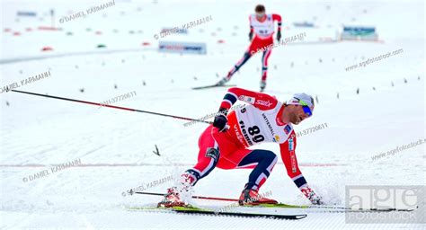 Petter Northug Of Norway Fals After Crossing The Finish Line During The