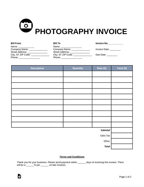 Free Photography Invoice Template Pdf Printable Templates