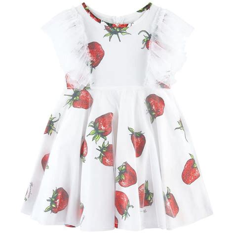 Monnalisa White Strawberry Print Tulle Dress Melijoe