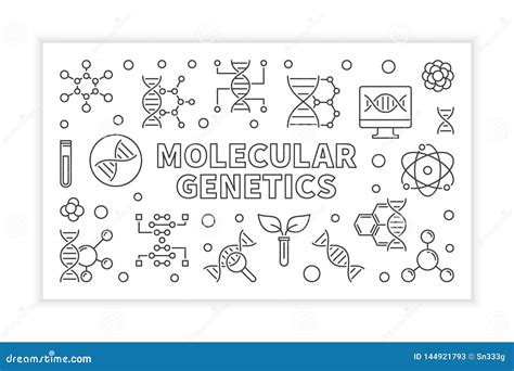 Molecular Genetics Vector Outline Horizontal Banner Stock Vector