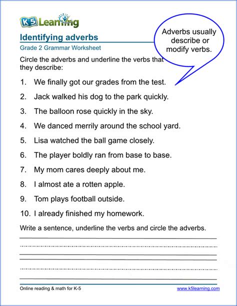 Adverb Worksheets For Elementary School Printable And Free K5 Learning