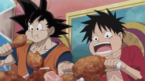 Dragonball Z And One Piece Goku Comiendo Luffy Goku