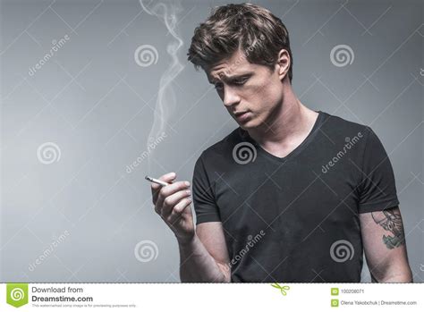 Upset Male Smoker Has Stress Stock Image Image Of Modern Depression