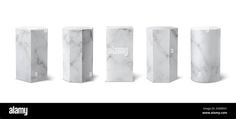 Classic Realistic White Marble 3d Podium Museum Set On White Background