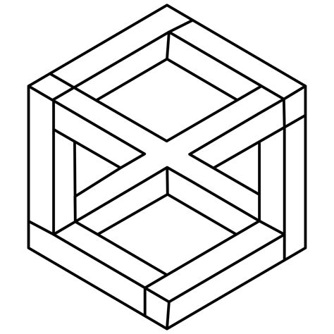 Impossible Cube Line Design Impossible Shapes Optical Illusion