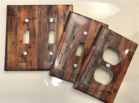 Rustic Wood Light Switch Plate Cover Brown Planks Faux Etsy