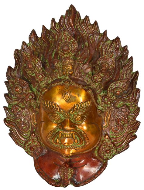 Tibetan Buddhist Deity Mahakala Mask Wall Hanging In Brass