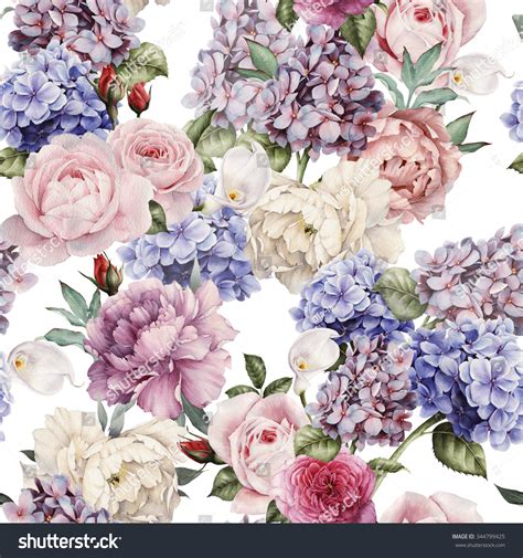 Neon light particles seamless pattern design. Seamless Floral Pattern With Roses, Watercolor. Stock ...