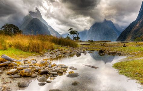 Mountains Scenery Stones New Zealand Puddle Nature