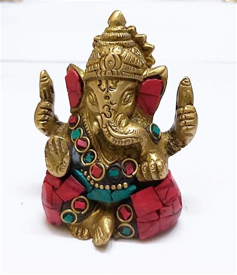 Buy The Blessing God A Colored And Gold Statue Of Lord Ganesh Ganpati