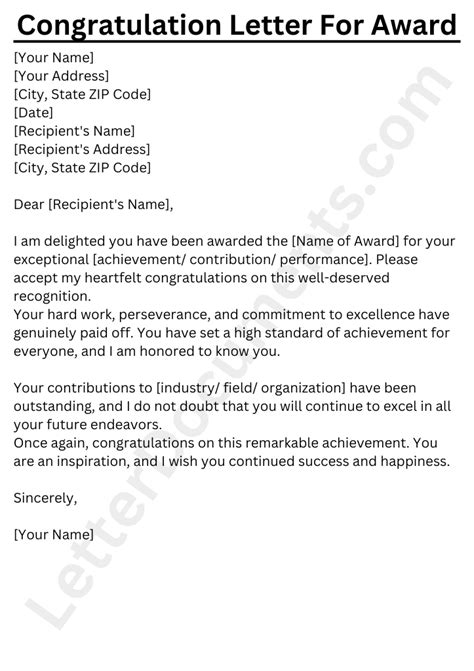 Congratulation Letter For Award Letterdocuments