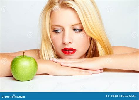 Sexy Woman Eating Red Apple Sensual Red Lips Royalty Free Stock Image 49747540