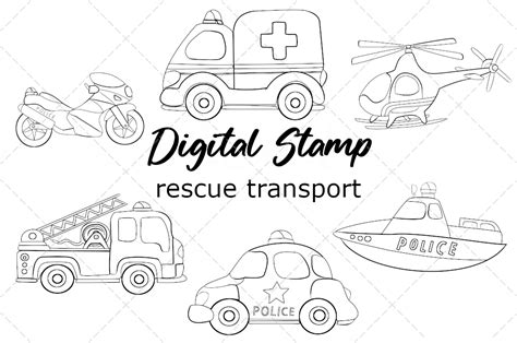 Rescue Vehicles Clipart Vector Png Digital Stamp By Goodfairyclipart Thehungryjpeg