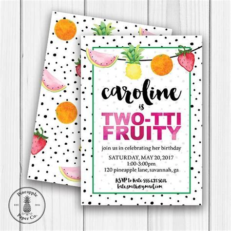 Two Tti Fruity Birthday Party Invitations By Pineapple Paper Co
