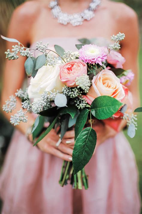Rustic Pink Rose And Peony Bouquet Bridesmaid Bouquet Palm Springs
