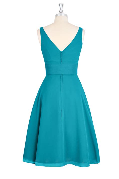 A Line V Neck Chiffon Short Backless Turquoise Homecoming Dress