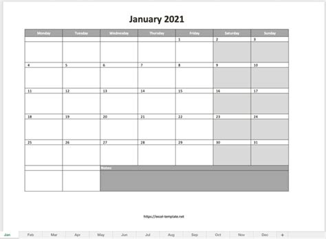 2021 Excel Calendar Template 2021 Calendar Fill In Calendar