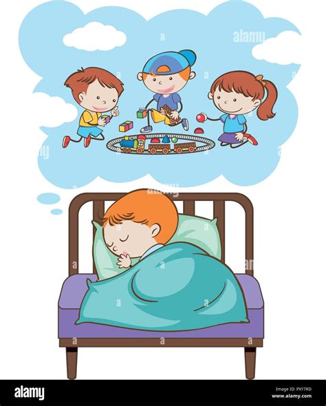 A Boy Sleeping And Dreaming Illustration Stock Vector Image And Art Alamy