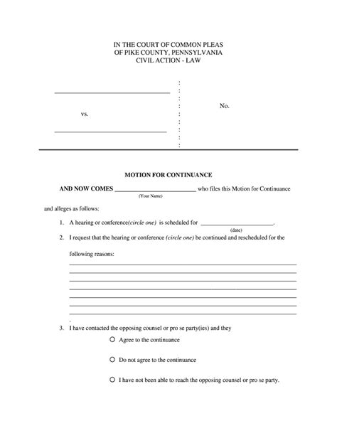 Pennsylvania Motion Continuance Fill Online Printable Fillable