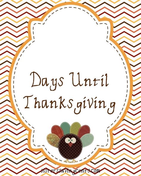 Countdown To Thanksgiving Printable Sisters Saving Cents