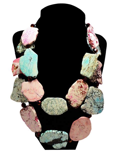 Magnesite Gemstone Statement Necklace Pink Blue Slabs Etsy