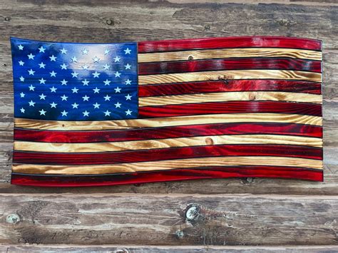 Wavy Rustic Wooden American Flag Waving American Flag Wavy Wooden