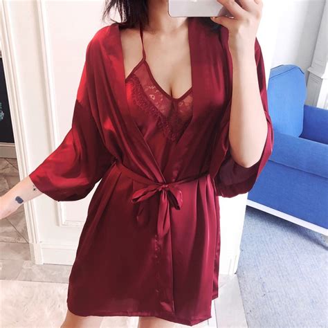 Women Pajamas Sexy Underwear V Collar Robe Lingerie Sling Nightgown Dressing Gown Bridesmaid