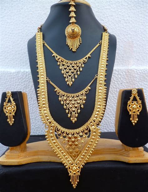 22k gold plated designer indian wedding 11 long necklace earrings tikka set l gold jewelery